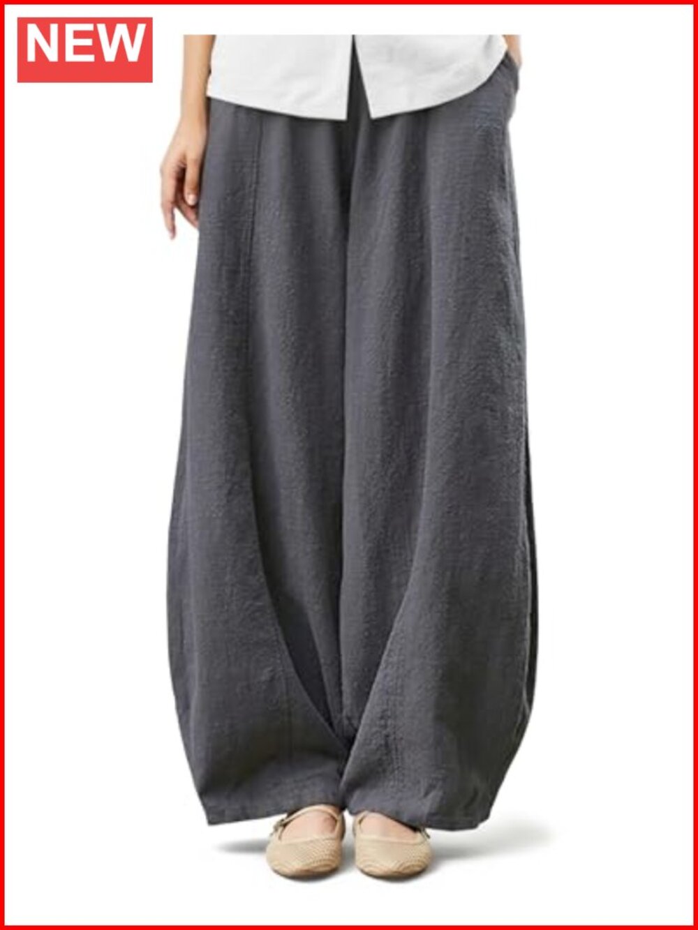 Linen Wide Leg Lantern Barrel Pants Elastic Waist Boho Casual Trousers